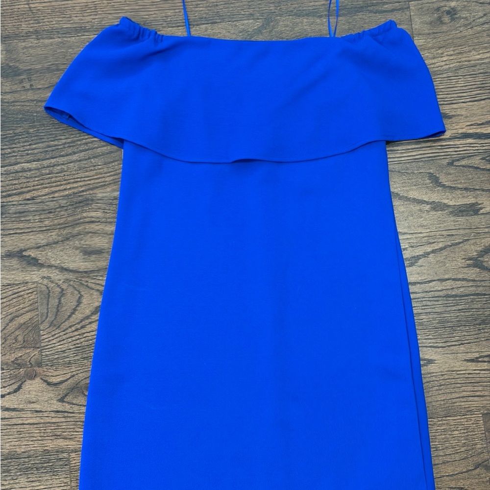 Charles Henry Electric Blue Strapless Ruffle Dress